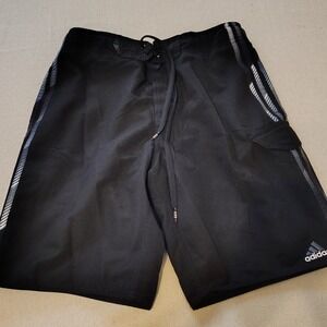 Adidas Mens Black Board Shorts‎ Swim Trunks Cargo Pocket Stripes Size 34 L 12